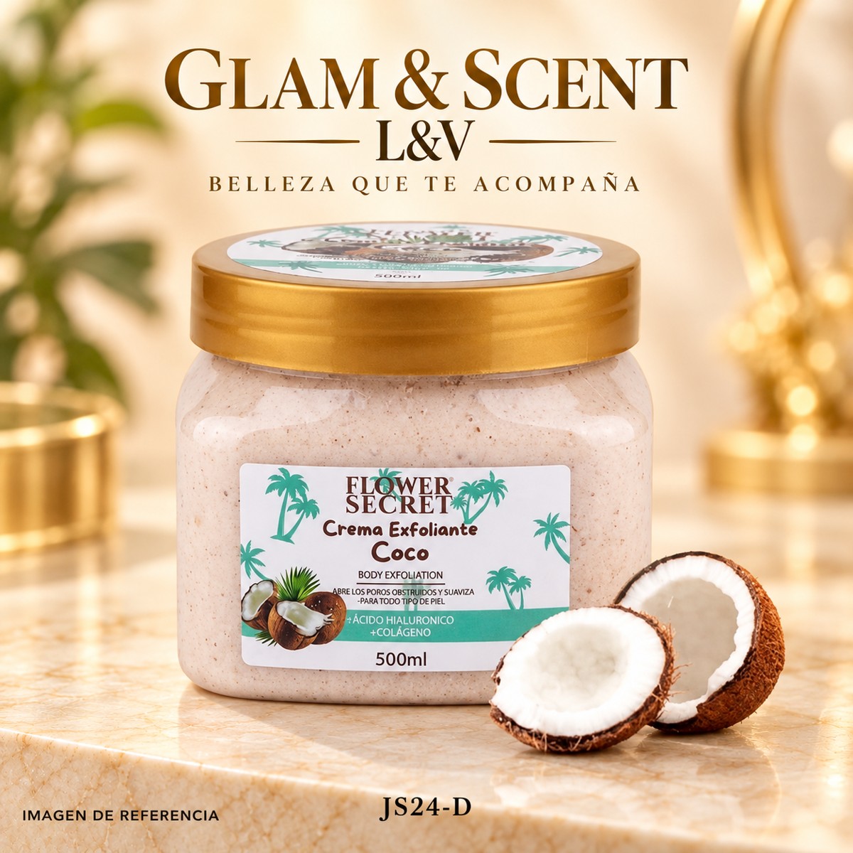 Crema exfoliante de coco Flower Secret, código JS24-D